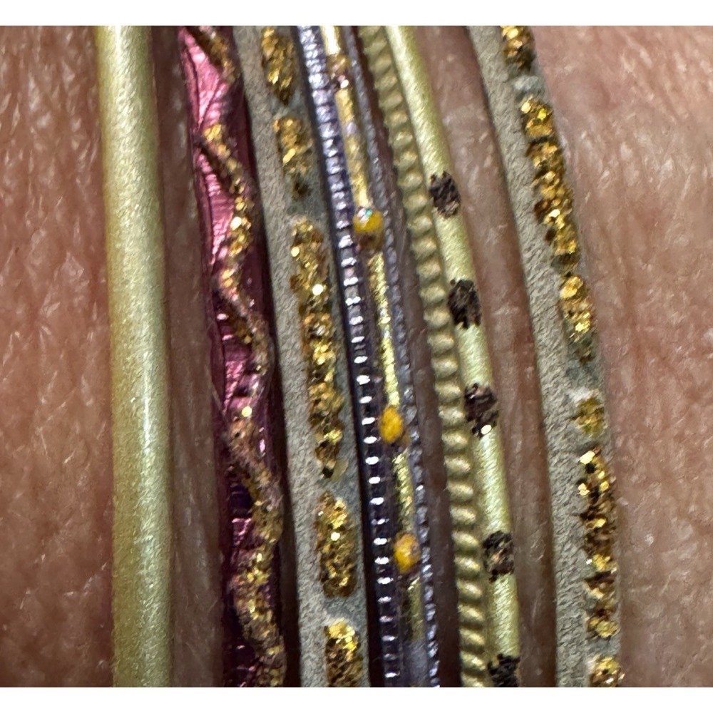 Lot of 6 Bangle Bracelets Gold Tone Stackable Boho Retro Multi Color Bollywood